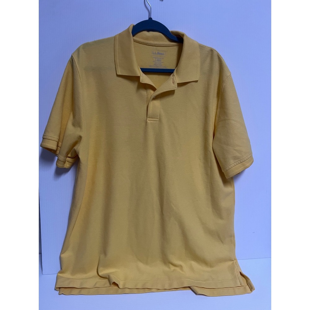 LL Bean Mens Traditional Fit Polo Shirt Large Yellow Cotton Pique Short Sleeve